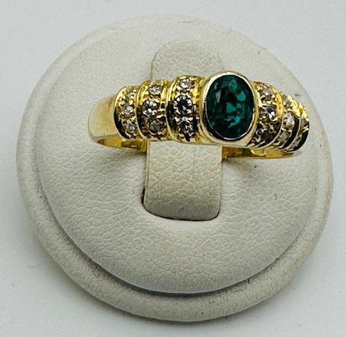 Ring - 18 karaat Geel goud Smaragd - Diamant, Sieraden, Tassen en Uiterlijk, Ringen