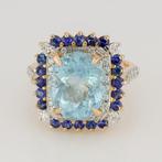 Ring - 14 karaat Geel goud - 7.14ct. tw. Aquamarijn -, Sieraden, Tassen en Uiterlijk, Ringen, Nieuw