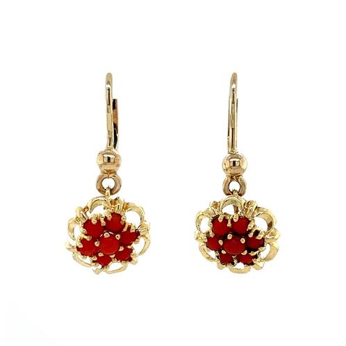 Gouden entourage oorhangers met bloedkoraal 14 krt, Sieraden, Tassen en Uiterlijk, Oorbellen, Nieuw, Ophalen of Verzenden