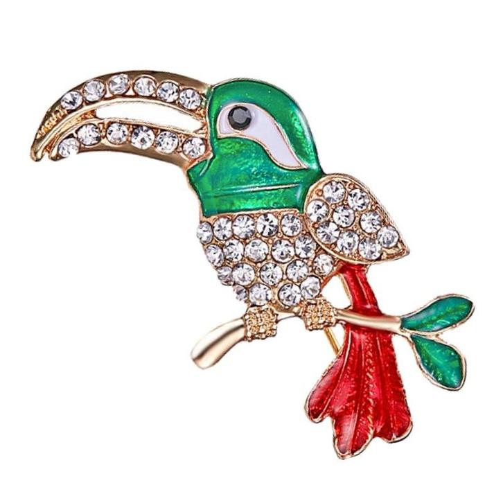 Fako Bijoux - Broche - Vogel - Toekan - 29x41mm - Groen, Sieraden, Tassen en Uiterlijk, Broches, Verzenden