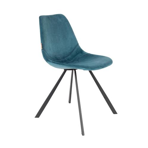 *WOONWINKEL* Dutchbone Franky Eetkamerstoel Blauw Velvet, Huis en Inrichting, Stoelen, Blauw, Nieuw, Verzenden
