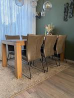 Set van 6 leren eetkamerstoelen - met designpoot - groen lee, Huis en Inrichting, Stoelen, Overige kleuren, Nieuw, Leer, Ophalen of Verzenden
