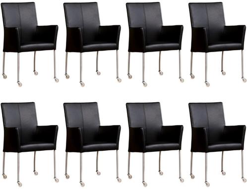 Set van 8 Zwarte leren moderne eetkamerstoelen - Toledo Leer, Huis en Inrichting, Stoelen, Vijf, Zes of meer stoelen, Overige kleuren