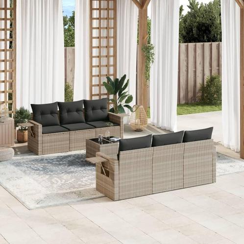 vidaXL 7-delige Loungeset met kussens poly rattan lichtgrijs, Tuin en Terras, Tuinsets en Loungesets, Loungeset, Nieuw, Rotan