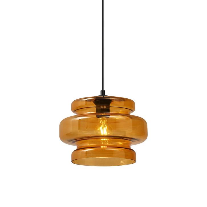 Retro hanglamp zwart met oranje glas - Denise, Huis en Inrichting, Lampen | Hanglampen, Nieuw, Glas, Verzenden