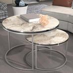 [en.casa] Salontafel Skagen set van 2 rond marmer wit en zil, Huis en Inrichting, Tafels | Salontafels, Verzenden, Nieuw
