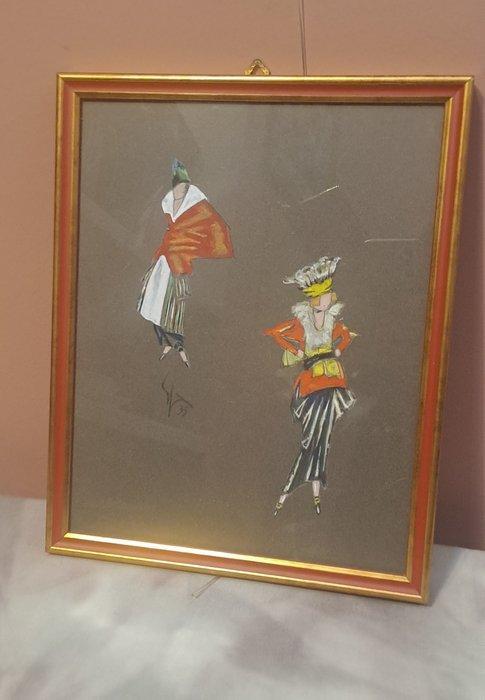 Enrico Sacchetti (1877-1969) - Figurini di moda, Antiek en Kunst, Kunst | Schilderijen | Modern