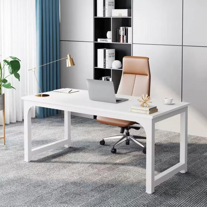 Groot Bureau Wit 160 cm – Moderne Werktafel met Stalen Frame, Huis en Inrichting, Bureaus, Bureau, Nieuw, Verzenden