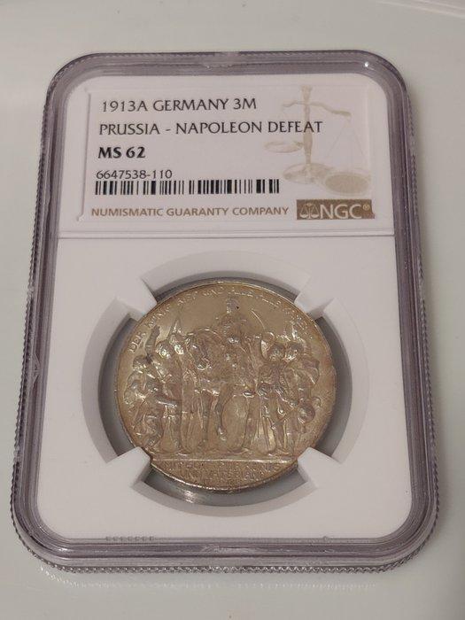 Duitsland, keizerrijk 3 Mark 1913 A (Berlin Mint) Napoleon, Postzegels en Munten, Munten | Europa | Niet-Euromunten