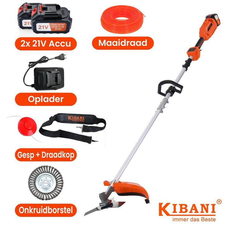 Kibani 2x Accu Bosmaaier – Kanten Maaier Met Onkruidborstels, Tuin en Terras, Bosmaaiers, Nieuw, Accu