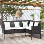 vidaXL Loungebank met kussens L-vormig poly rattan zwart, Verzenden, Nieuw, Rotan, Loungeset