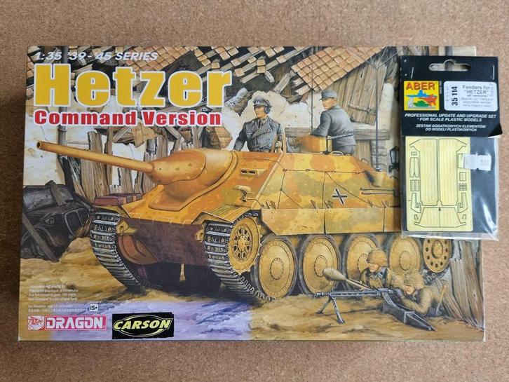 Dragon 6993 Hetzer Command Version (upgraded) 1:35 + Aber, Hobby en Vrije tijd, Modelbouw | Auto's en Voertuigen, Verzenden