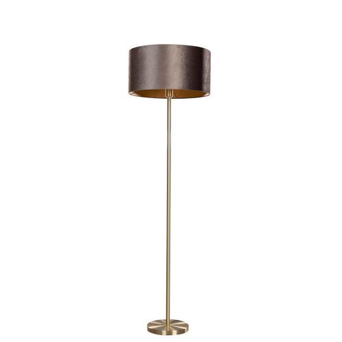 Vloerlamp messing met velours kap bruin 40cm - Simplo, Huis en Inrichting, Lampen | Vloerlampen, Nieuw, Overige materialen, 150 tot 200 cm