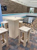 Sta tafel met 4 barkrukken steigerhout  binnen buiten, Tuin en Terras, Tuinmeubel-accessoires, Nieuw