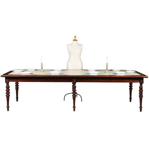 Praktische chique lange noten eetkamertafel of werktafel met, Antiek en Kunst, Antiek | Meubels | Tafels, Ophalen of Verzenden