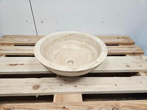 Waskom Forzalaqua Roma Travertin Rond Gezoet 40 x 15 cm, Huis en Inrichting, Badkamer | Badkamermeubels, Nieuw, Ophalen of Verzenden