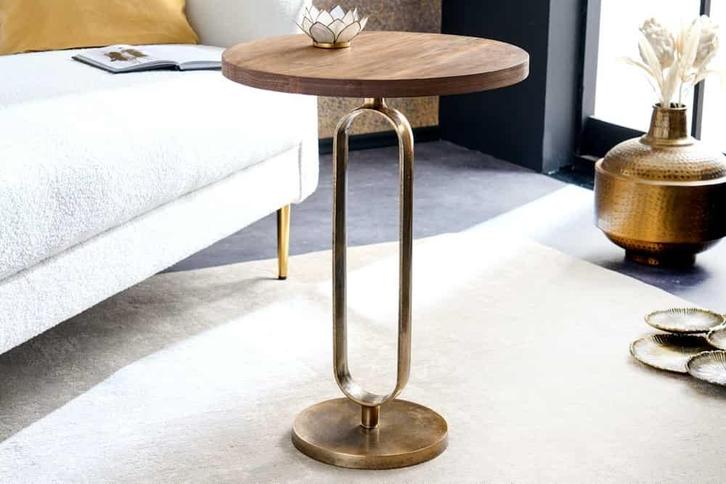 Ronde Bijzettafel ELEGANCE 60cm Messing Mango Hout Metaal, Huis en Inrichting, Tafels | Sidetables, Ophalen of Verzenden