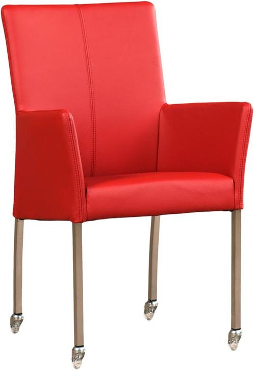 Rode leren moderne eetkamerstoel - met armleuning poot vierk, Huis en Inrichting, Stoelen, Eén, Overige kleuren, Nieuw, Leer, Ophalen of Verzenden