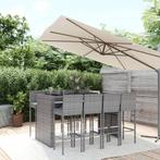 vidaXL 9-delige Tuinbarset met kussens poly rattan grijs, Verzenden, Nieuw, Rotan, 8 zitplaatsen