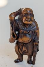 Netsuke, man met stok - Hout - Japan - Late Edo periode, Antiek en Kunst