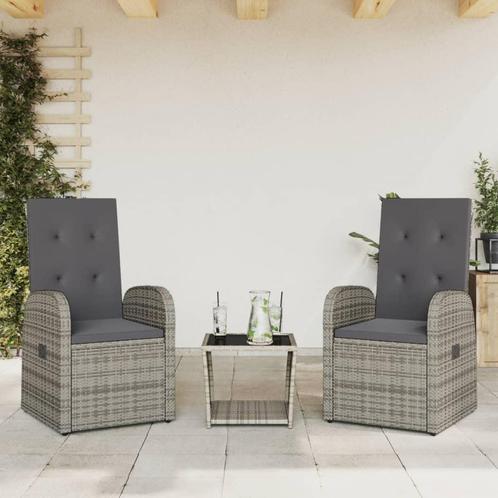 vidaXL 3-delige Tuinset met kussens poly rattan grijs, Tuin en Terras, Tuinsets en Loungesets, Tuinset, Nieuw, 2 zitplaatsen, Rotan