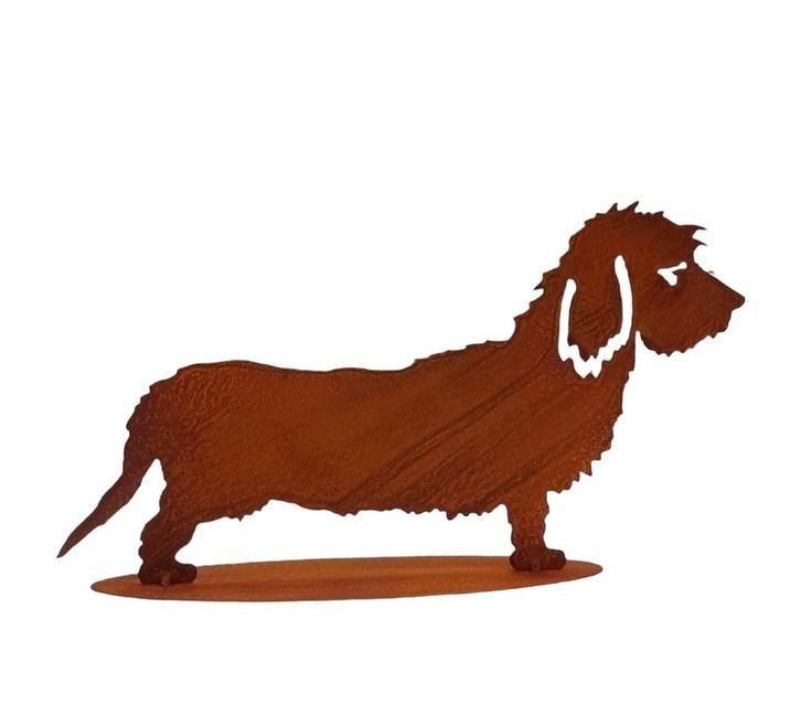 Tuinbeeld  Beppie de ruwharige Teckel Frame 40 cm, Tuin en Terras, Tuinwanddecoratie, Verzenden