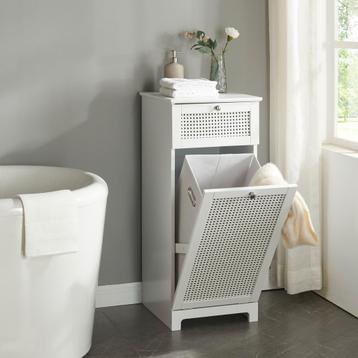 [en.casa] Badkamerkast Karlsøy met wasmand 90x38x40 cm wit beschikbaar voor biedingen