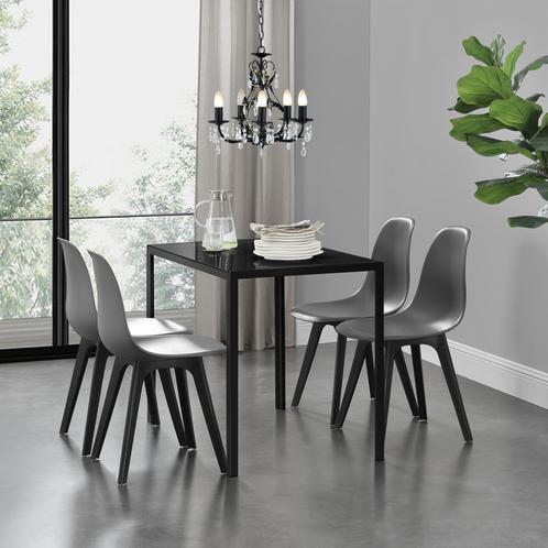 Eethoek Delft glazen eettafel met 4 stoelen zwart en grijs, Huis en Inrichting, Tafels | Eettafels, Verzenden