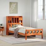 vidaXL Bed met boekenkast zonder matras grenenhout wasbruin, Verzenden, Nieuw, Bruin, Hout