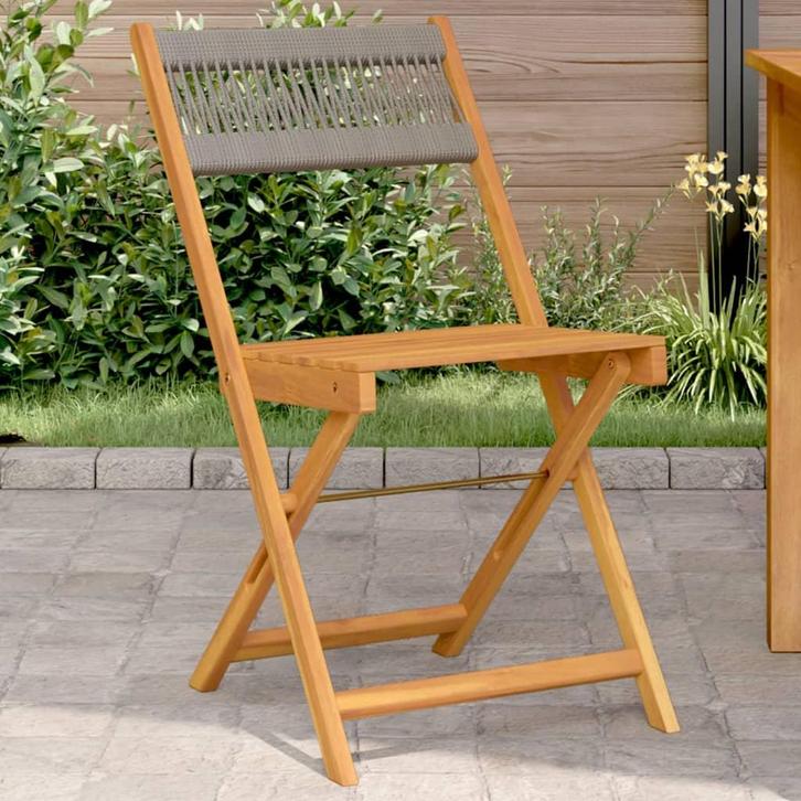vidaXL Bistrostoelen 2 st massief acaciahout en touw grijs, Tuin en Terras, Tuinstoelen, Nieuw, Hout, Verzenden