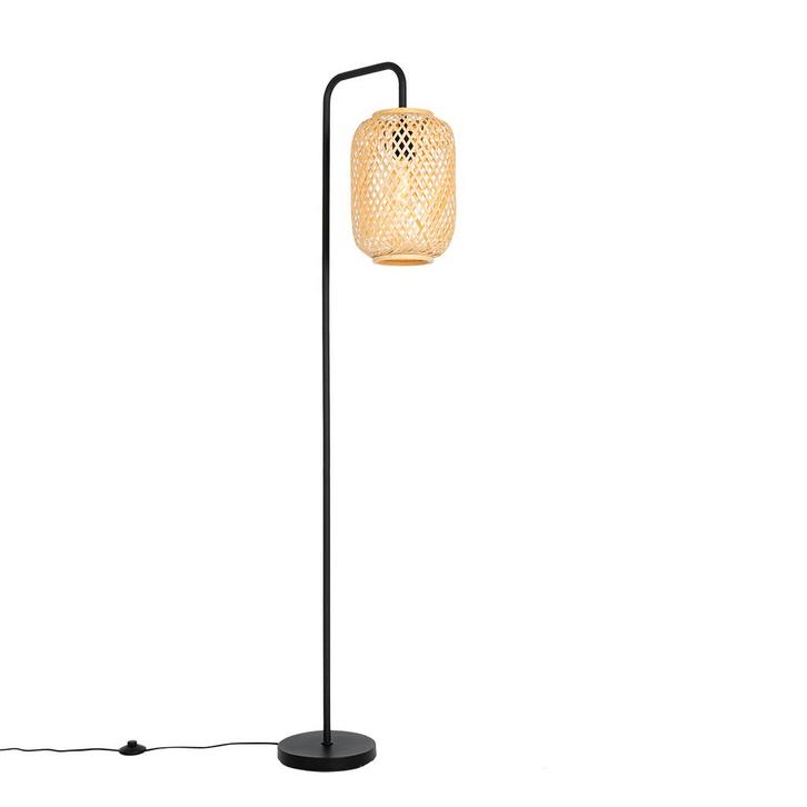 Oosterse vloerlamp zwart met bamboe - Yvonne, Huis en Inrichting, Lampen | Vloerlampen, Nieuw, 150 tot 200 cm