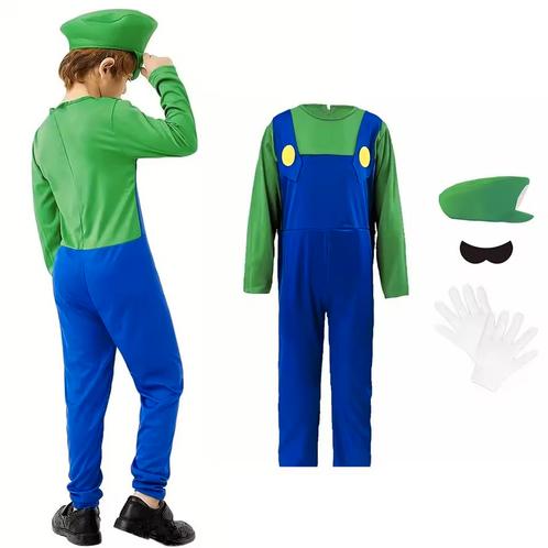 Luigi Loodgieter Kostuum - Jongens - Groen - Maat 116, Kinderen en Baby's, Carnavalskleding en Verkleedspullen, Nieuw, Ophalen of Verzenden
