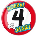 Button xl Hoera 4 jaar, Verzenden, Nieuw, Feestartikel, Verjaardag