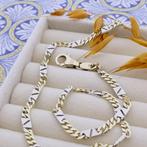 Bicolor gouden gourmet/fantasieschakel ketting, Sieraden, Tassen en Uiterlijk, Kettingen, Ophalen of Verzenden, Gebruikt, Overige kleuren