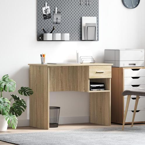 vidaXL Bureau met Opslag Sonoma Eiken 90x49.5x75 cm Gelaagd, Huis en Inrichting, Bureaus, Nieuw, Verzenden