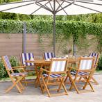 vidaXL 7-delige Tuinset massief hout en stof blauw en wit, Verzenden, Nieuw, Hardhout, Tuinset