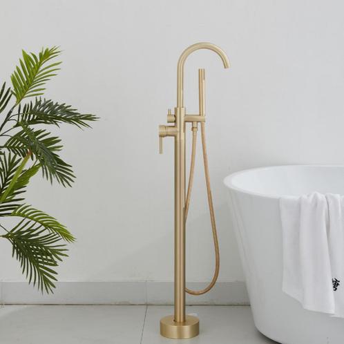 Vrijstaande Badkraan BWS Gold Geborsteld Messing Mat Goud, Doe-het-zelf en Verbouw, Sanitair, Kraan, Nieuw, Ophalen of Verzenden