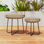 TRUUSK 2-delige Set Bijzettafel Polyrattan Ø60/41 Cm Rond We, Verzenden, Nieuw