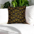 Afrikaans kussen | Zwart / Gele Bogolan - Sierkussen 45x45 -, Huis en Inrichting, Woonaccessoires | Kussens, Ophalen of Verzenden