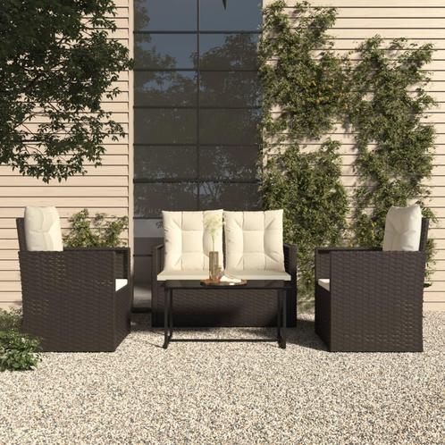 vidaXL 4-delige Loungeset met kussens poly rattan zwart, Tuin en Terras, Tuinsets en Loungesets, Loungeset, Nieuw, 4 zitplaatsen
