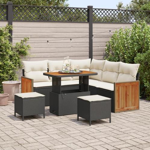 vidaXL 8-delige Tuinbankenset met kussens poly rattan acacia, Tuin en Terras, Tuinsets en Loungesets, Nieuw, Rotan, Verzenden