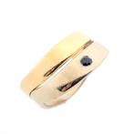 Bicolor gouden ring met zwarte moissanite, Goud, Gebruikt, Verzenden, Overige kleuren