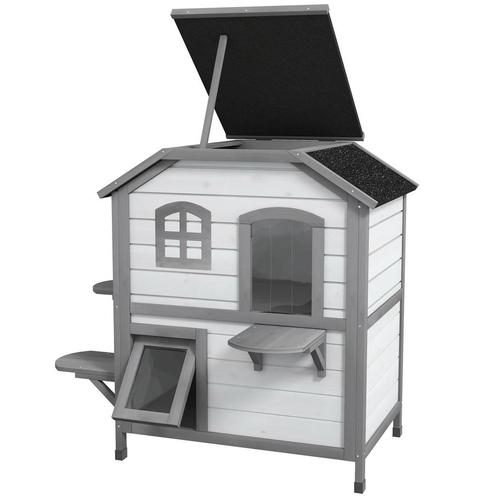 TRUUSK Houten Kattenhuis met Trap - 2 Verdiepingen - Voor Ka, Dieren en Toebehoren, Katten-accessoires, Nieuw, Verzenden