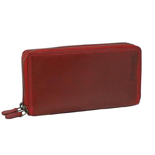HillBurry Dames Portemonnee met Dubbele Rits - Leer - Rood, Sieraden, Tassen en Uiterlijk, Portemonnees, Rood, Nieuw, Overige merken