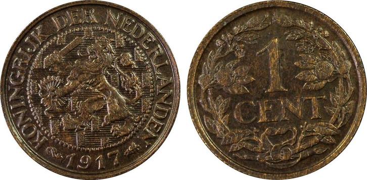 Koningin Wilhelmina 1 cent 1917 MS64 Blackened PCGS, Postzegels en Munten, Munten | Nederland, Losse munt, 1 cent, Koningin Wilhelmina