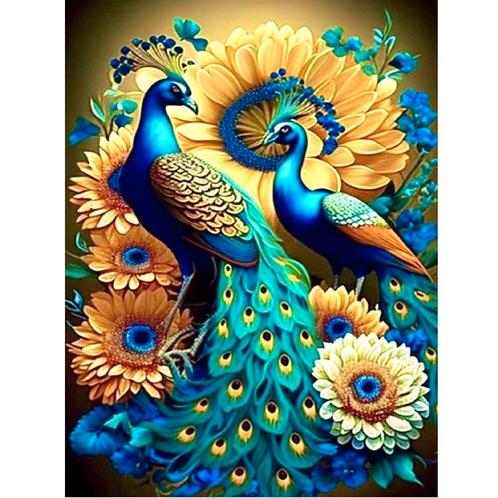 Diamond Painting Set - Pauwen & Bloemen - incl. Pen & Wax -, Hobby en Vrije tijd, Knutselen, Nieuw, Ophalen of Verzenden