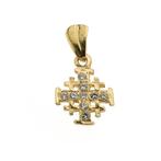 Gouden Jeruzalemkruis met zirconia (kruis hanger), Sieraden, Tassen en Uiterlijk, Bedels, Ophalen of Verzenden, Gebruikt, Goud