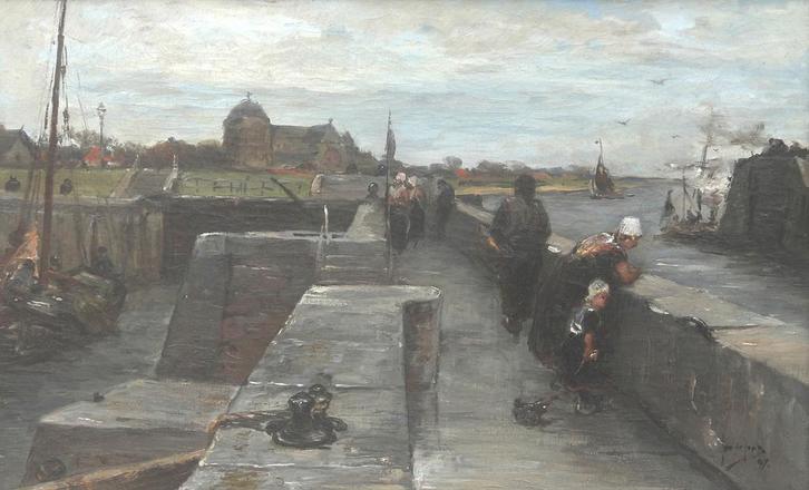 Jan de Jong (1864-1901), Havengezicht te Veere, Antiek en Kunst, Kunst | Schilderijen | Klassiek