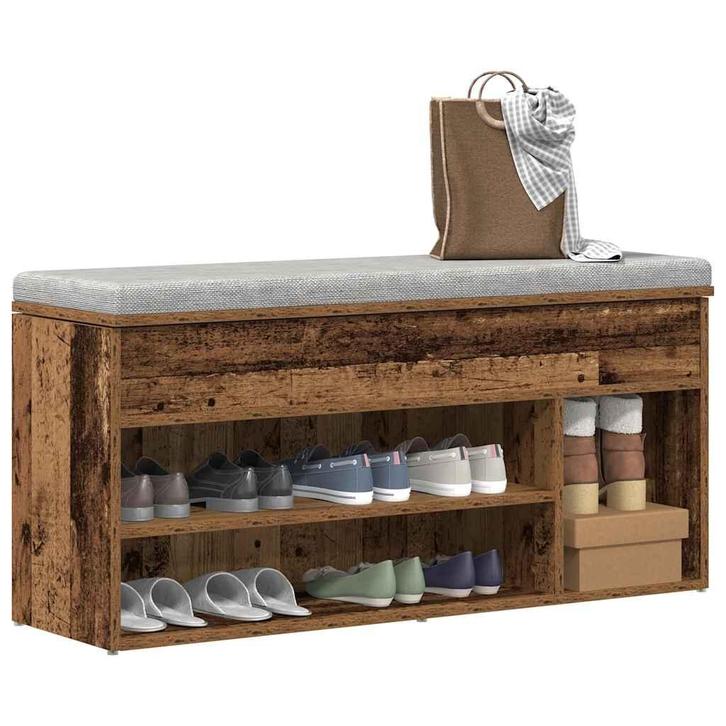 vidaXL Schoenenbank 102x30,5x45 cm bewerkt hout oud, Huis en Inrichting, Kasten | Schoenenrekken, Nieuw, Verzenden