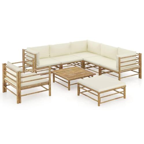 vidaXL 8-delige Loungeset met crèmewitte kussens bamboe, Tuin en Terras, Tuinsets en Loungesets, Loungeset, Nieuw, Hout, Verzenden